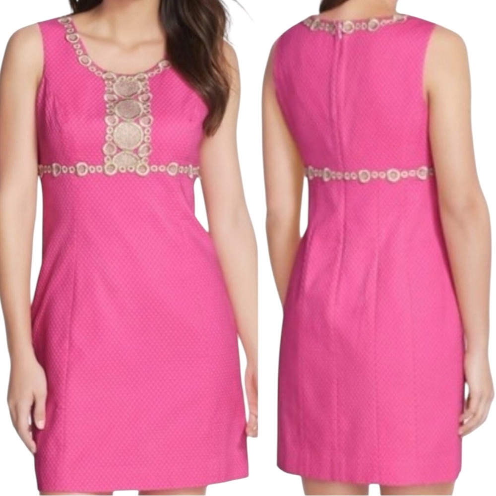 LILLY PULITZER Rosie Shift Dress in Hotty Pink w/ Gold Trim Size 14 -- NWT - Picture 3 of 9